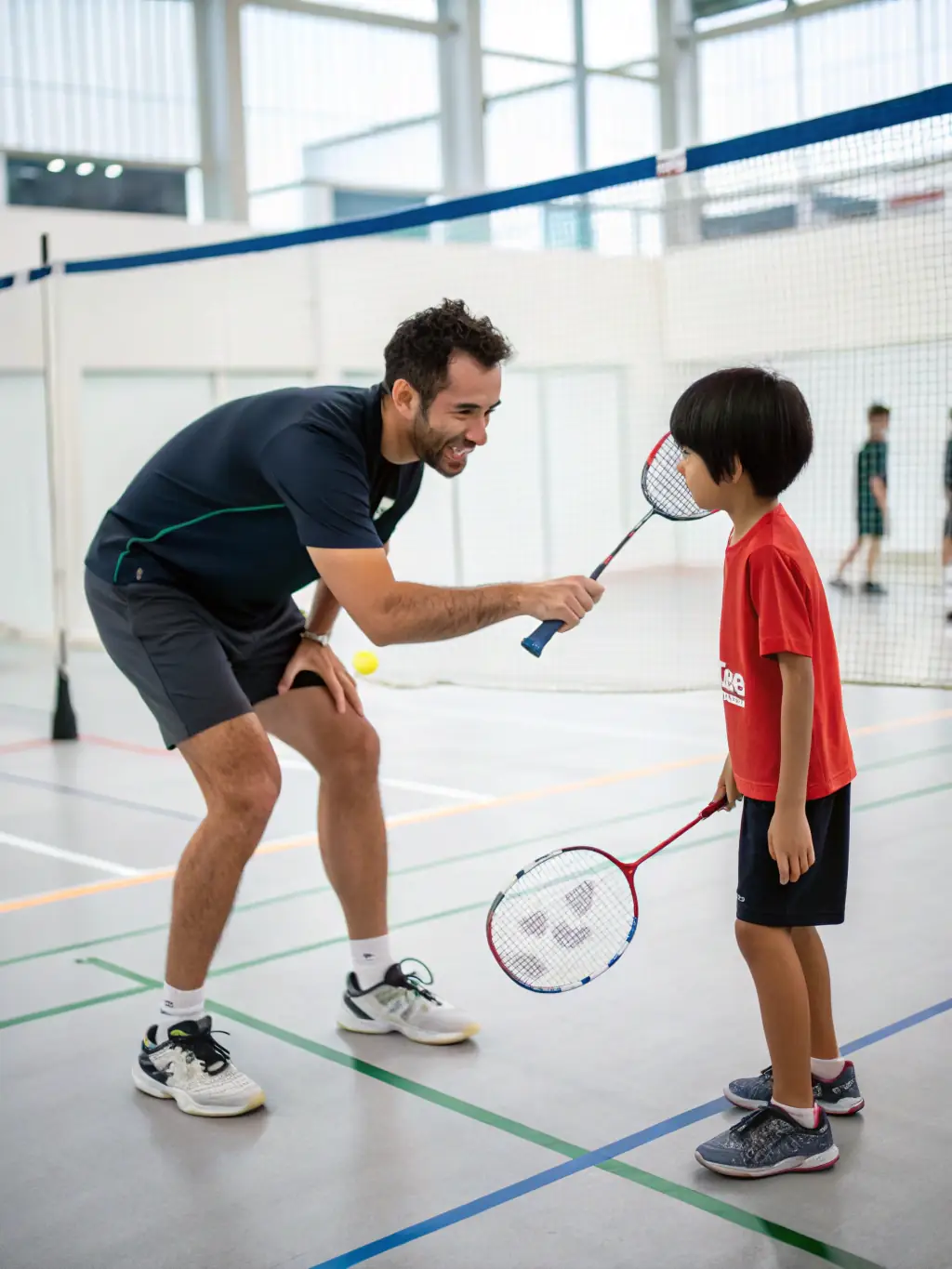 An image of a badminton coaching clinic, highlighting the expertise and guidance provided by certified coaches to aspiring players.
