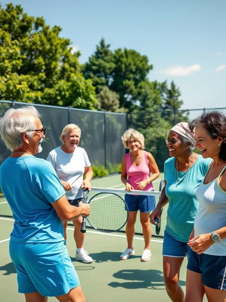 A picture of a community badminton event, showing people of different ages and backgrounds enjoying a friendly game together.